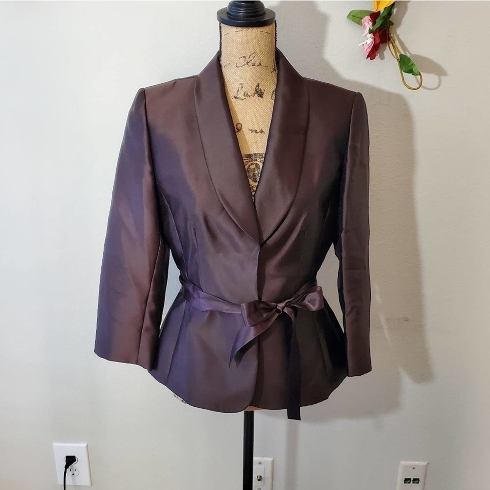 TAHARI Luxe Arthur Levine tailored peplum tied waist blazer size 6